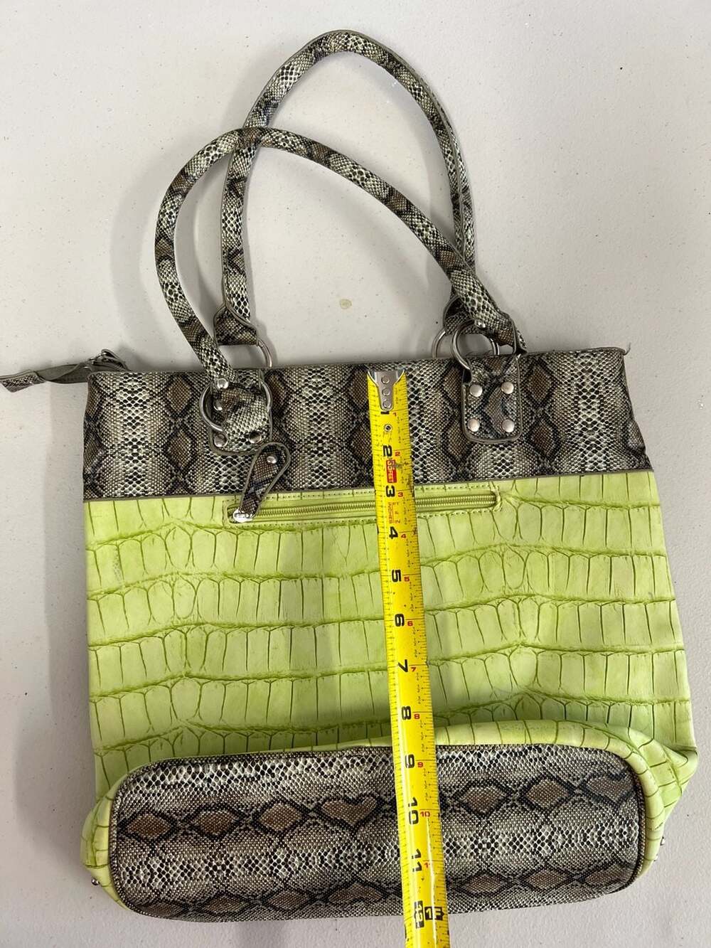 Faux Alligator Skin Multi Pocket Large Tote